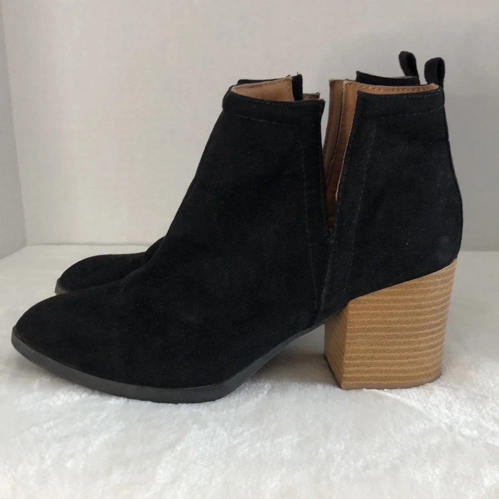 QUPID Black Suede‎ Block Heel Bootie Ankle Boot Women Size 5 Classic